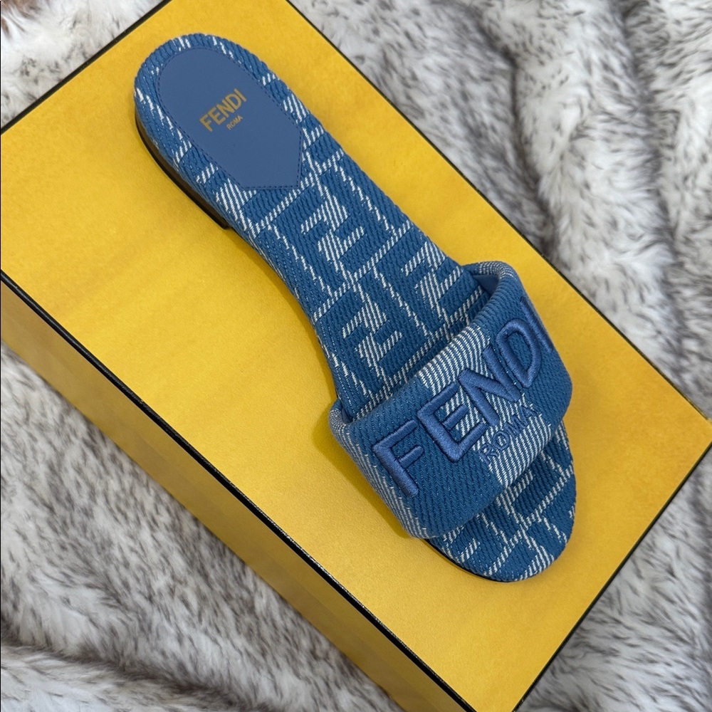Fendi Blue Slide Sandals sizes 38.5, 37.5, available